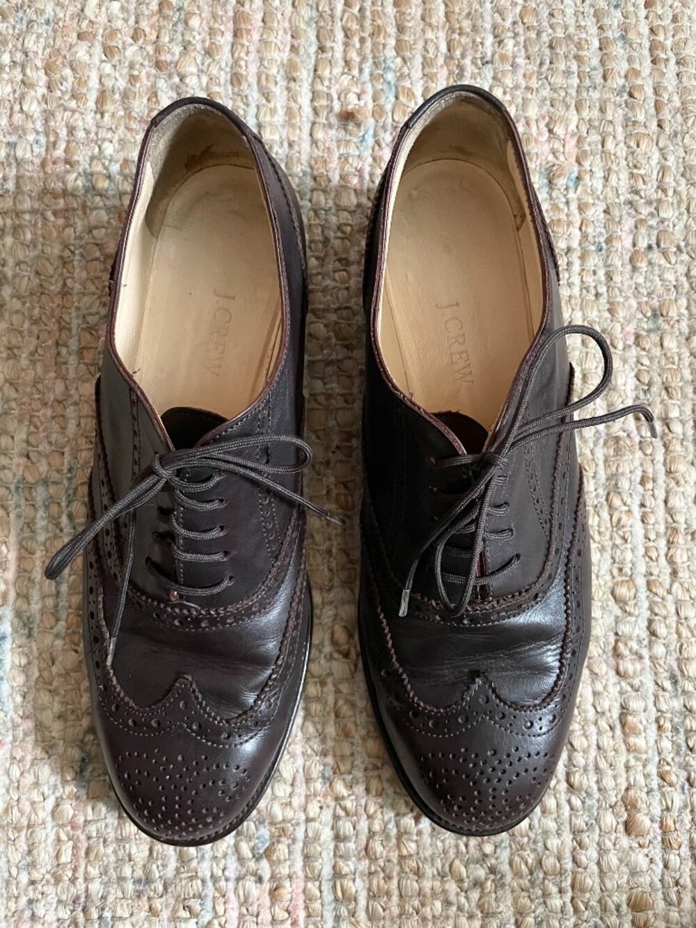 J.Crew Vintage Italian Leather Wingtip Oxfords Women's Size 7 Made in Italy - Picture 4 of 5